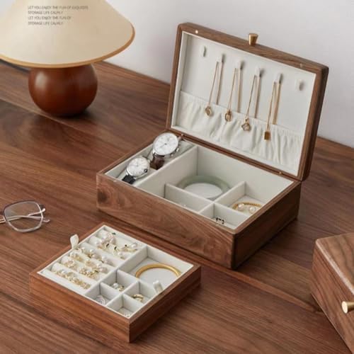 Bescott 2 Layer Solid Black Walnut Wooden Jewelry Box for Women Wood Vintage Organizer for Men Earrings Rings Necklaces Bracelet Watch Storage - Image 6