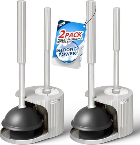 FORASTO 2Pack 2 in 1 Toilet Plunger and Brush Set,Extended Handle Plunger,Toilet Bowl Brush Plunger Set,Bathroom Cleaning Tools,Cleaning Brush,Toilet Brush Plunger Combo,Cream Grey（21inch） by FORASTO