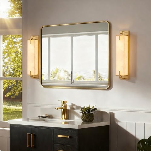 Modern Marble Wall Sconce Natural Alabaster Sconce, 23.6in Gold - Image 2