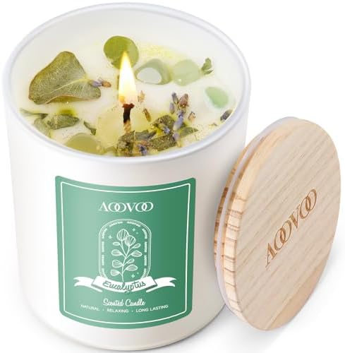 AOOVOO Eucalyptus Mint Scented Candles for Women - Aromatherapy Candle with Crystals Inside, 10oz Soy Candles for Home Scented, Birthday Gifts Mothers Day Candle for Women Mom by AOOVOO