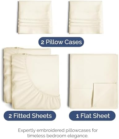 Split King Size 5 Piece Sheet Set - Breathable & Cooling Sheets - Off White - Image 2