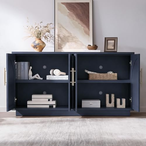 Fatmok Buffet Cabinet with Storage, 59'' Modern Arched Sideboard Cabinet w/Adjustable Shelves, Wood Media TV Console Table Credenza for Living Room Hallway Entryway, Dark Blue - Image 3