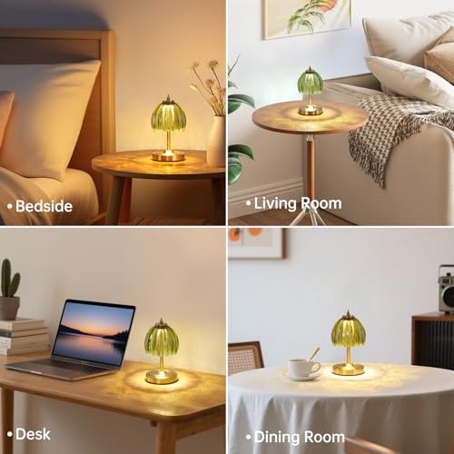 Shenmoyl Tulip Small Table Lamp, 5200mAh Cordless Touch Control Mini Table Lamp with 3 Color Temps & Stepless Dimming, Perfect for Small Spaces Like Dressers, Bedsides, Bookshelves (Green Tulip) - Image 5