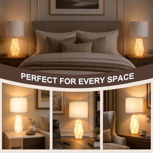 Scenekoy 23" Alabaster Living Room Table Lamp Set of 2 with Night Light - Image 6