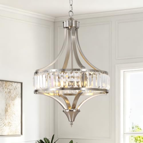 CNRATYE 16" Brushed Nickel Crystal Chandelier 4-Light Modern Dining Fixture by CNRATYE