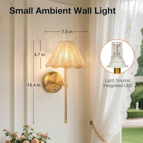 Battery Operated Boho Rattan Wall Sconce Set of 2, Stepless Dimming Magnetic Wall Lamp, 5200mAh Rechargeable Battery and Integrated LED, for Living Room Bedroom Hallway Corridor - Image 5