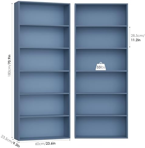 FOTOSOK 6 Tier Tall Bookshelf and Bookcase, Open Display Shelves, Blue 2PK - Image 2