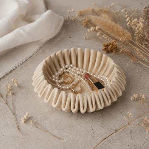 Large Decorative Bowl, 11.8-Inch Faux Travertine Ruffle Bowl - Image 5