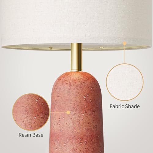 BOBOMOMO 27.25" Modern Table Lamp Set of 2, Red Resin Table Lamps with Stone Look, Lamps for Living Room with Linen Shades, Bedside Lamps for Bedroom Nightstand, Table Lamps for Living Room End Tables - Image 5