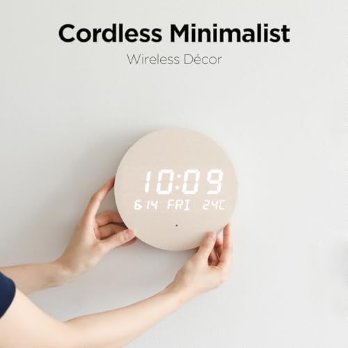 mooas Wood Moon Cordless Mini Digital LED Wall Clock, Date, Temperature - Image 2