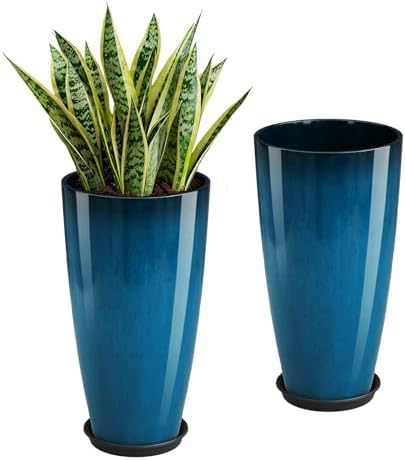 QCQHDU 21 inch Tall Planters for Outdoor & Indoor Plants, Set of 2 Large Outdoor Planters with Drainage Hole for Front Porch, Patio, Garden, Home Decor, Blue by QCQHDU