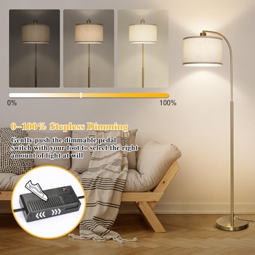 LED Floor Lamp Fully Dimmable Modern Standing Lamp Arc Floor Lamp with Adjustable Drum Shade, Tall Pole Reading Lamp Light for Living Room Bedroom Study Room, Bulb Included - Image 4