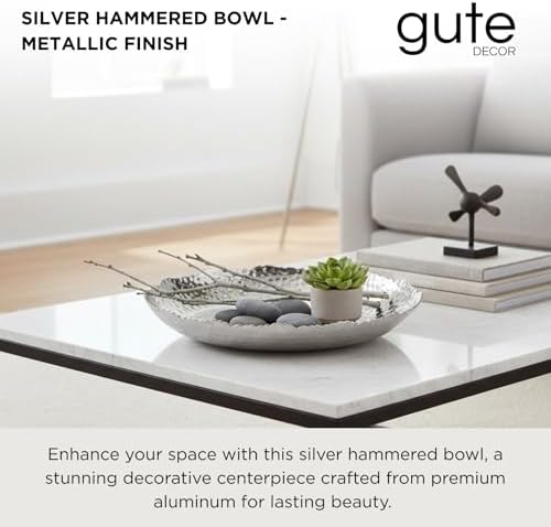 Silver Hammered Decorative Bowl Elegant Aluminum Centerpiece with Textured Finish Large Round 13 Inch Metallic Display Bowl for Home Kitchen or Dining Table Accent Modern Decorative Gifts Decor Bowls - Image 2