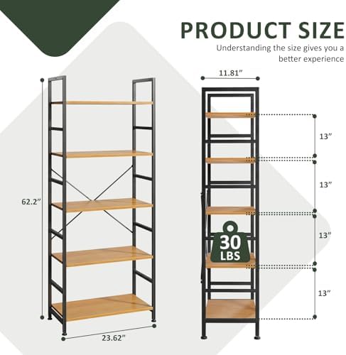 5 Tier Bookshelf, Free Standing Bookcase with Open Storage Shelves - Image 3