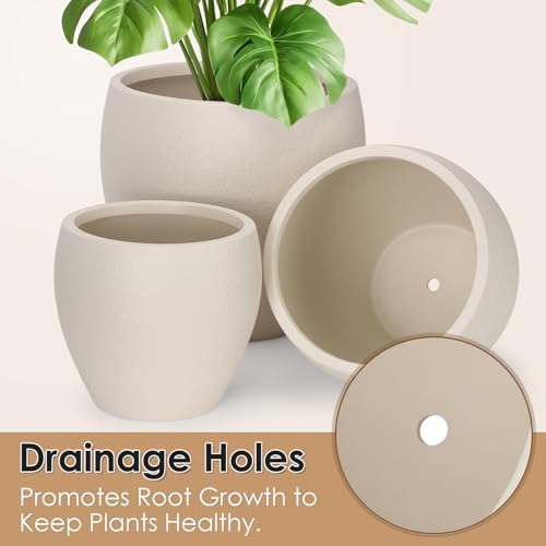 YNNICO 17.5/14.8/12.2 inch Set of 3, Large Plastic Planter with Saucer - Image 3