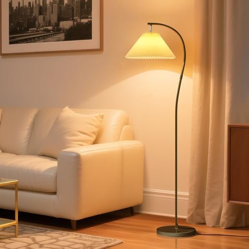 Unique Black Arc Pleated Floor Lamp, 12W LED Bulb 3-Color Dimming - Image 2
