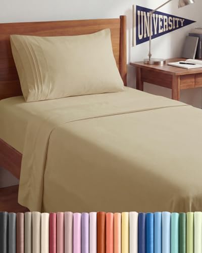 Twin XL 3 Piece Sheet Set - College Dorm Room Essentials - Beige by CGKUnlimited
