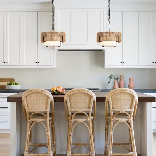 12.6" Rattan Pendant Light, Boho Chandelier Hanging Light Fixture - Image 6
