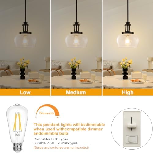 Modern Pendant Lights Kitchen Island, Matte Black Pendant Light Fixtures with 10" Hand Blown Crack Glass Shade, Industrial Hanging Pendant Lights Fixture for Kitchen Island Dining Room Entryway - Image 6