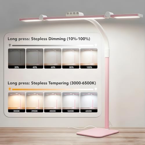 LED Desk Lamp for Home Office with Base, 28.2" Adjustable Gooseneck Swing Arm Bright Desk Light, Dimmable Architect Table Lamp for Desktop Computer Light, Reading, Study, Workbench（Pink） - Image 3