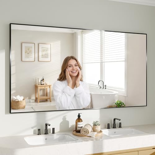 Koonmi Black Rectangle Wall Mirror, 36x55 Inch Bathroom Mirror, Aluminum Frame Vanity Mirror for Entryway, Living Room, Bedroom Bathroom, Hangs Horizontally or Vertically by KOONMI