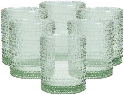 FORTESSA Jupiter Beaded Hobnail Glass Vintage Themed Drinkware Set, 10 Ounce Double Old Fashioned Glass (Set of 6), Dishwasher-Safe, Sage Green by Unknown