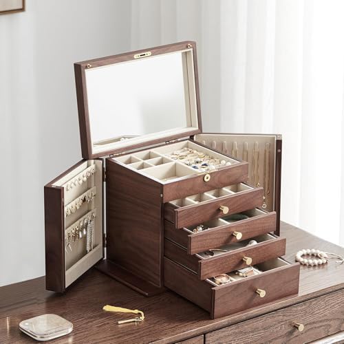 Black Walnut Wooden Jewelry Box for Women, 5 Layer - Image 2