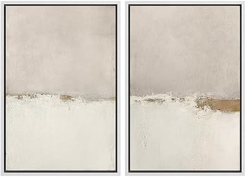 SIGNWIN Framed Canvas Print Wall Art Beige Gray Paint Strokes Abstract Grunge Landscape Prints Modern Art Minimalist Neutral Decor for Living Room, Bedroom, Office - 24"" x36 x2 White - Image 2