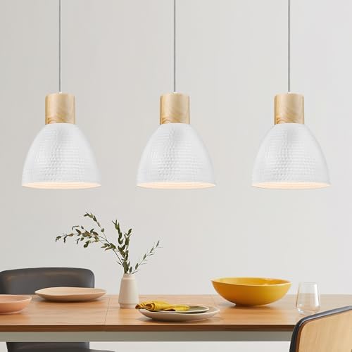 ELYONA 3 Pack White Hammered Pendant Lights for Kitchen Island 7” Small Nordic Solid Wood Hanging Light Fixtures, Modern Metal Pendant Light Fixtures for Bar, Dining Room, Bedroom, Hallway, Office - Image 5