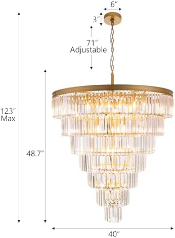 TOCHIC Large Crystal Chandelier for High Ceiling, 40-inch 7-Tier Modern Gold Crystal Chandeliers Lighting Fixture, Raindrop K9 Round Light for Entryway Staircase Foyer Living Bedroom Dining Room - Image 3