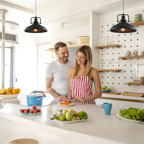 Black Pendant Light 12.5 inches 2 Packs, Farmhouse Pendant Light, Modern Pendant Lights, Kitchen Pendant Lights, Pendant Lights Kitchen Island for Dinning Room Entryway Barn - Image 2