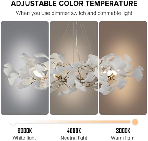 Branch Chandeliers, L31.5 inch Brass Ginkgo Leaf Chandeliers for Dining Room Bedroom White Modern Chandeliers Luxury Pendant Light Kitchen Island Hanging Lights Fixture, 5-Light - Image 4