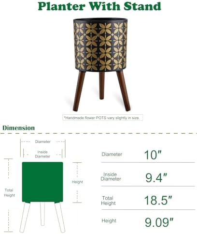 10 Inch Plant Pot with Stand, Planter for Indoor Plant Mid-Century with Drainage Holes for Outdoor,Black and Gold - Image 3