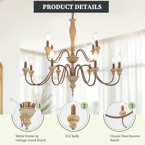 12-Light Large Farmhouse French Country Chandelier for Dining Room - Image 5