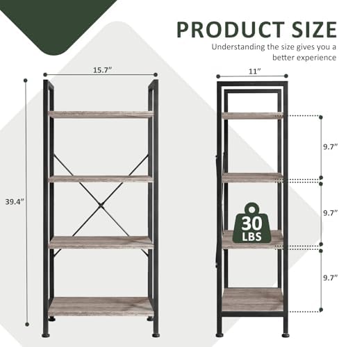 4 Tier Bookshelf, Free Standing Bookcase with Open Storage Shelves - Image 3