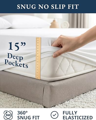 LANE LINEN Queen Sheets 100% Organic Cotton 4pc Percale Cooling - White - Image 5