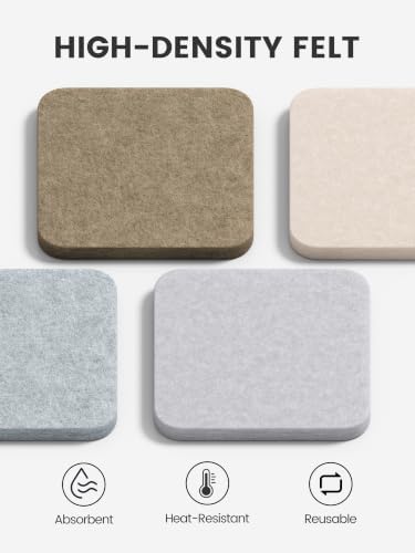 Fluxynara Felt Coasters with Holder, Set of 8 for Drinks, River Pebble - Image 3