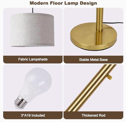 Netin Gold Floor Lamp, Arc Floor Lamps for Living Room Bright Lighting, 3 Light Dimmable Floor Lamp with Remote Control, 3 Color Temperature, Tree Floor Lamp for Bedroom Office - Image 6