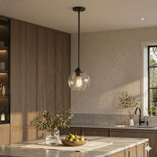 Black Globe Pendant Light, 1-Pack Modern Clear Glass Hanging Fixture by OUVR