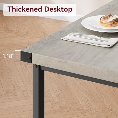 GarveeHome Dining Table Set for 4, Kitchen Table with 2 Metal Wood Benches, Rectangular Room Dining Table Set, 3 Piece Farmhouse Kitchen Table Set for Small Space, Apartment, Studio, Rustic Gray - Image 6