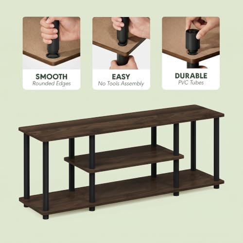 Furinno Turn-N-Tube No Tools 3D 3-Tier Entertainment TV Stand up to 50 inch TV, Round Tubes, Columbia Walnut/Black - Image 6