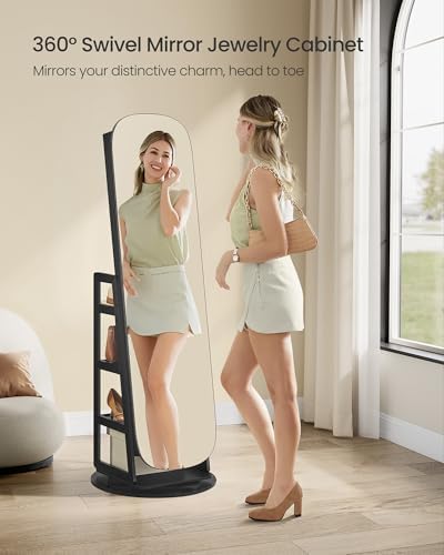 SONGMICS LED Jewelry Cabinet, 360° Swivel, Lockable, Full-Length Mirror - Image 5