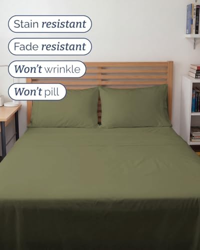 Full XL Sheets - 4 Piece Full XL Sheet Set - Cool & Breathable - Sage Green - Image 5