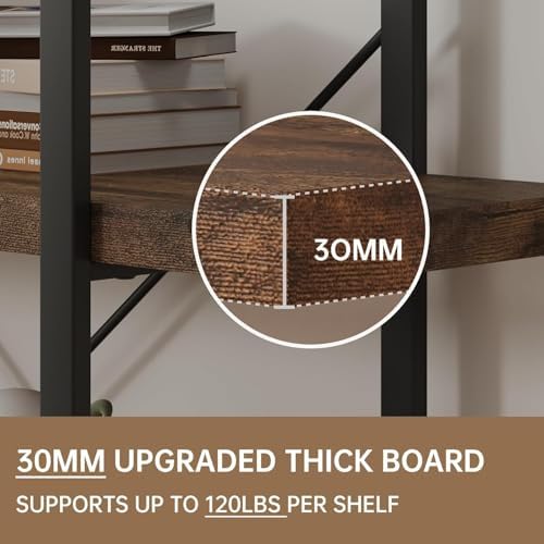 Heavy Duty 4 Tier Industrial Bookcase for Home Office, Rustic Brown - Image 4