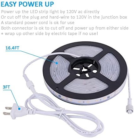 120V Dimmable LED Strip Light 5000K Day White, Dimming by Wall Dimmer, No Need LED Driver, Waterproof IP65, 16.4FT Flexible Under Cabinet Cove Accent Light - Image 7
