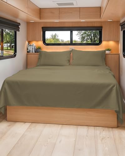 Short Queen Size 4 Piece Bed Sheet Set - RV Short Queen Sheets - Khaki by CGKUnlimited