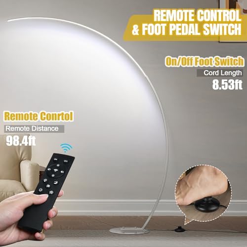 Dimmable LED Floor Lamp with 3 Color Temperatures, Ultra Bright 2000LM Brushed Nickel Arc Floor Lamps for Living Room, Modern Tall Lamp with Remote Control Reading Floor Lamp for Bedroom Office - Image 4