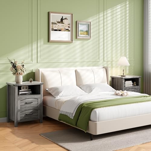 Decofy Farmhouse Nightstand Set of 2 with Charging Station, 2 Drawers - Image 7