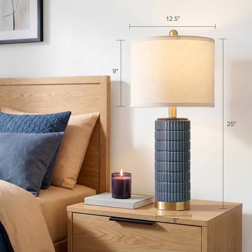 PoKat 25'' Blue Table Lamps for Bedroom Living Room Set of 2, Modern Ceramic Bedside Lamps with Gold Base for Office Sideboard Entryway Side End Table Nightstand Desk Lamps Home Gift (Dark Blue) - Image 5