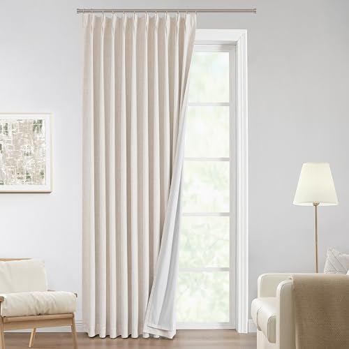 Vision Home Natural Pinch Pleated Full Blackout Curtains Linen Blended Room Darkening Window Curtains 120 inch for Living Room Bedroom Thermal Insulated Pinch Pleat Drapes with Hooks 60" Wx120 Lx1 by VisionHome
